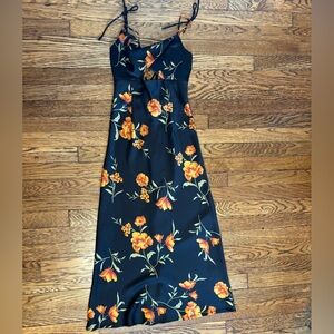 Black Floral Satin Dress
